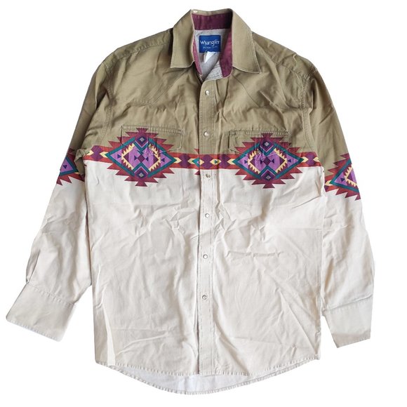 Wrangler Vintage 80s Western Azten Button Down Shirt - Picture 1 of 5